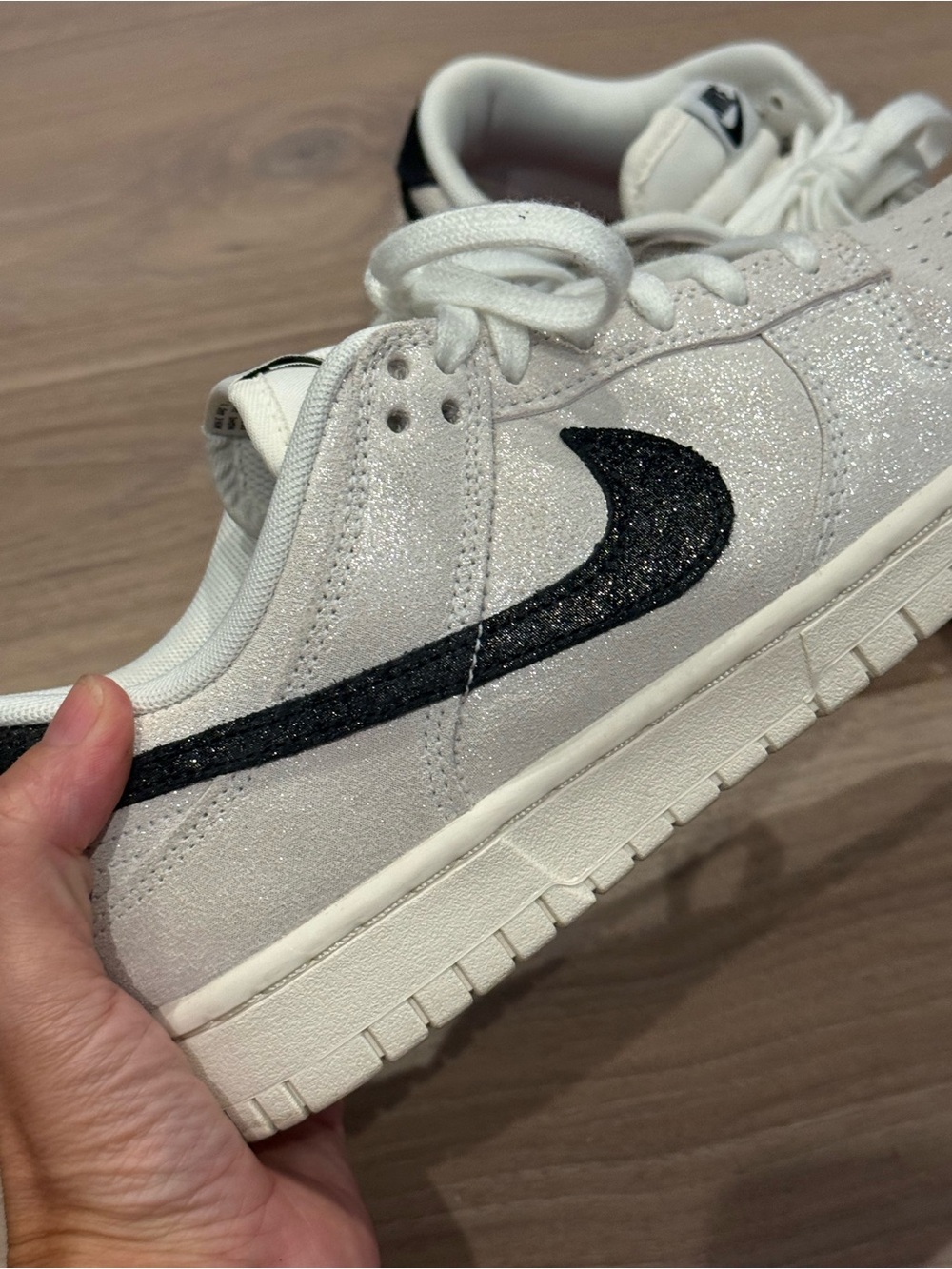 Women’s Nike White Shimmer Dunk - Picture 3 of 8